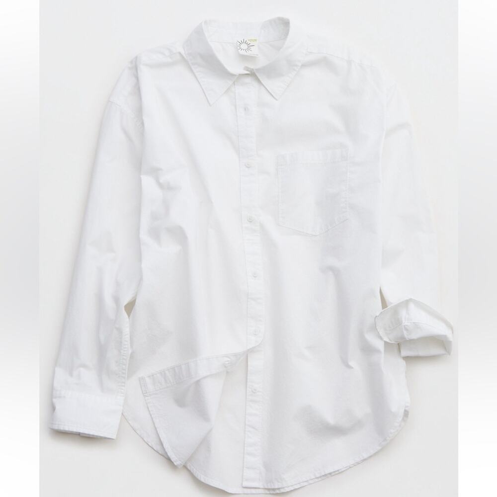 Offline White Poplin Button Up Shirt Women’s Size S Long Sleeve Preppy NWT